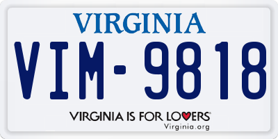 VA license plate VIM9818