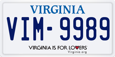 VA license plate VIM9989