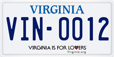 VA license plate VIN0012