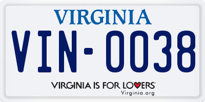 VA license plate VIN0038