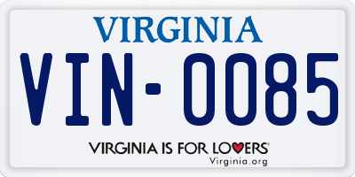 VA license plate VIN0085