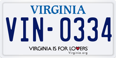 VA license plate VIN0334