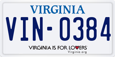 VA license plate VIN0384