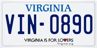VA license plate VIN0890