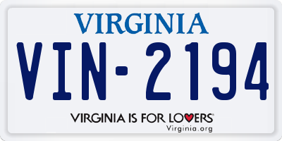 VA license plate VIN2194