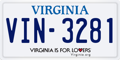 VA license plate VIN3281