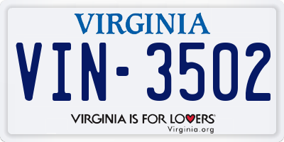 VA license plate VIN3502