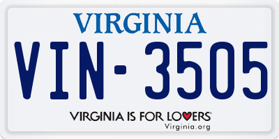 VA license plate VIN3505