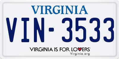 VA license plate VIN3533