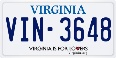 VA license plate VIN3648