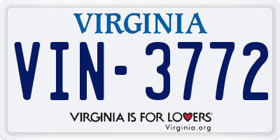 VA license plate VIN3772