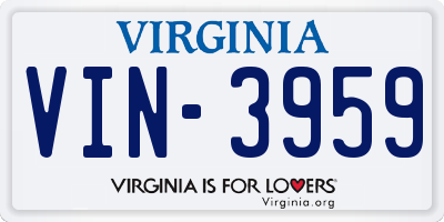 VA license plate VIN3959