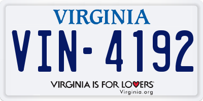 VA license plate VIN4192
