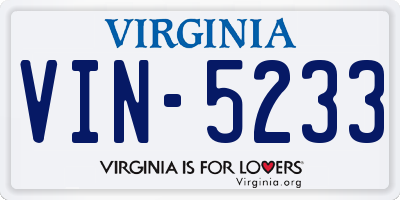 VA license plate VIN5233