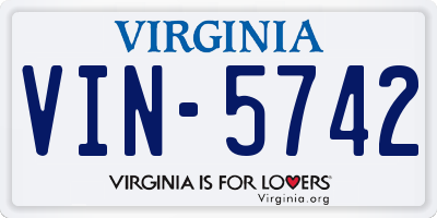 VA license plate VIN5742