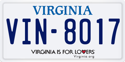 VA license plate VIN8017