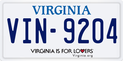 VA license plate VIN9204