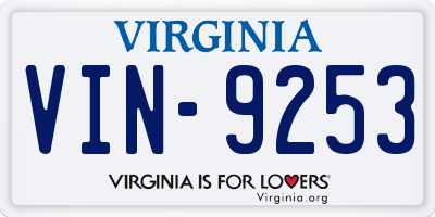 VA license plate VIN9253