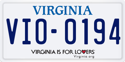 VA license plate VIO0194