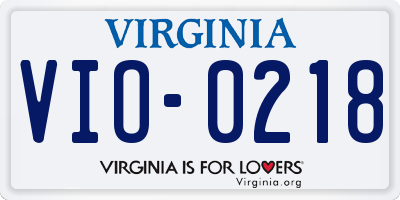 VA license plate VIO0218