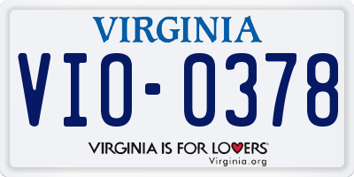VA license plate VIO0378