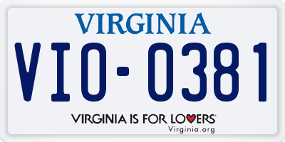 VA license plate VIO0381