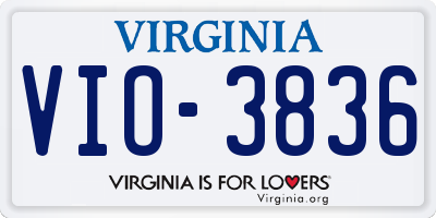 VA license plate VIO3836