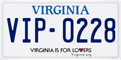 VA license plate VIP0228