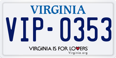 VA license plate VIP0353