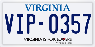VA license plate VIP0357
