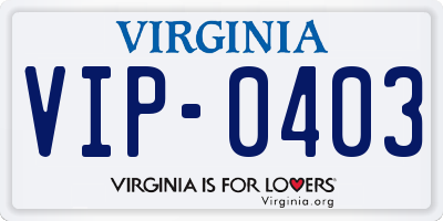 VA license plate VIP0403