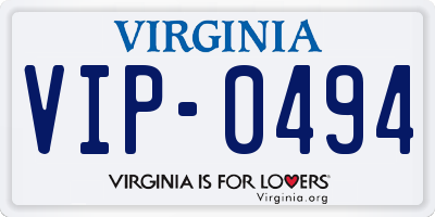 VA license plate VIP0494