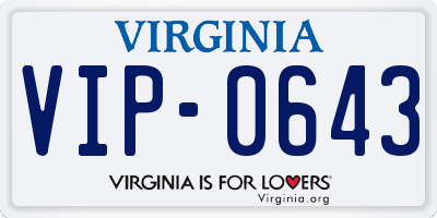 VA license plate VIP0643
