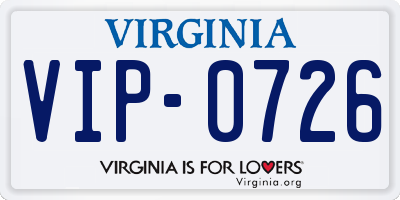 VA license plate VIP0726