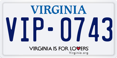 VA license plate VIP0743