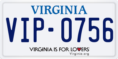 VA license plate VIP0756