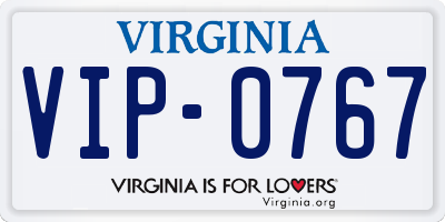 VA license plate VIP0767