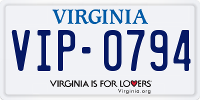 VA license plate VIP0794
