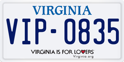 VA license plate VIP0835
