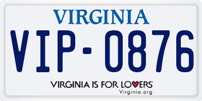 VA license plate VIP0876