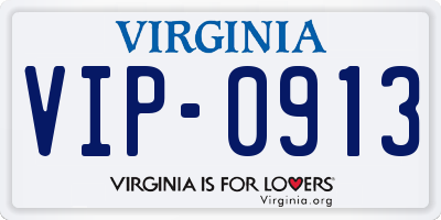 VA license plate VIP0913