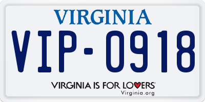 VA license plate VIP0918