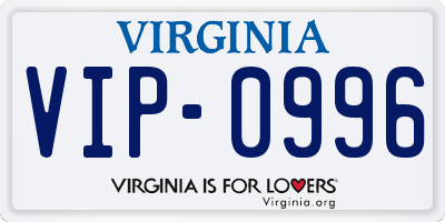 VA license plate VIP0996