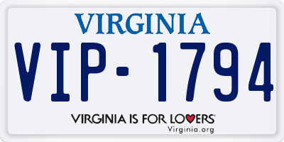 VA license plate VIP1794