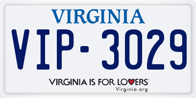 VA license plate VIP3029
