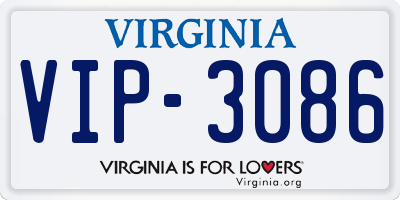 VA license plate VIP3086