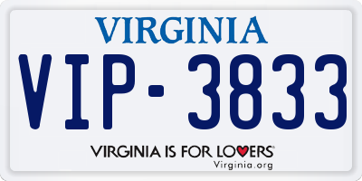 VA license plate VIP3833