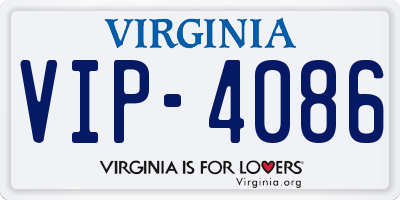 VA license plate VIP4086