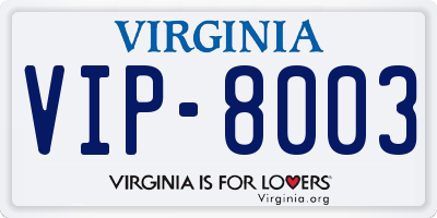 VA license plate VIP8003