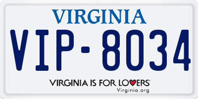 VA license plate VIP8034